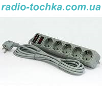 Фильтр сетевой 5-ти розеточный с з/з 10A 220V + 2USB 5V 2.1A Svittex 1.8м