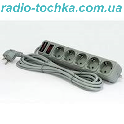 Фильтр сетевой 5-ти розеточный с з/з 10A 220V + 2USB 5V 2.1A Svittex 1.8м