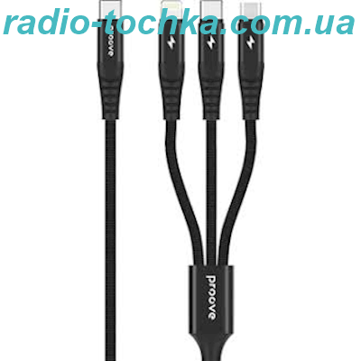 Кабель Proove Hydra 3 in1 Type-C + Micro USB + Lightning (1m)