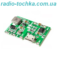 Модуль зарядки акумуляторiв Li-ion 3.7V підвищуючий, max2A (TP4056) microUSB з захистом