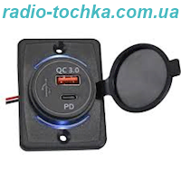 Розетка QC3.0+PD 30W накладна, зарядний пристрій 12-24V з вольтметром