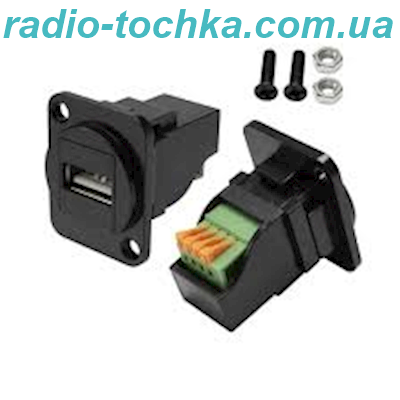 Розетка USB 2.0 на клемну колодку для панелі з фіксованими отворами для гвинтів