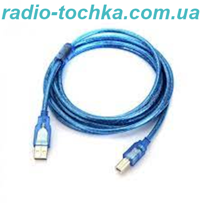 Шнур USB принтерний штекер AM - штекер BM, прозоро-синій, 3м