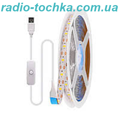 Стрічка біла 2835/30 6000К 5V USB із вимикачем-дімер, 5m Power Bank або USB зарядного