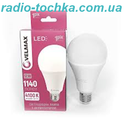 Світлодіодна лампа 12W VELMAX V-A80W з акумулятором Е27 4100K 1140lm 2500mAh біла IP20