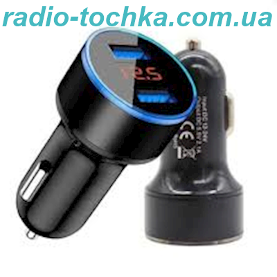 АЗП з 2 USB-портами та індикатор заряджання (колір чорний)