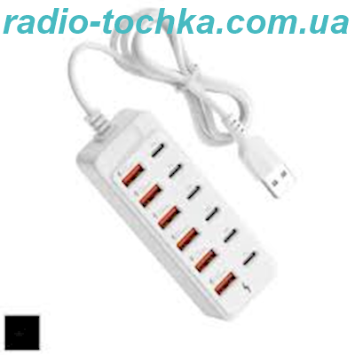 Хаб концентратор на 6 портів USB + 6 PD живлення USB
