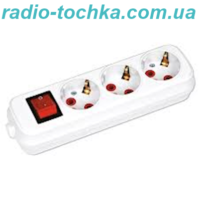 Колодка 3-и гнiзда iз заземленням контактiв + вимикач HOROZ