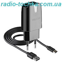 МЗП 2в1 WALKER WH-21 1USB / 2.1A + Data Cable USB to Type-C black