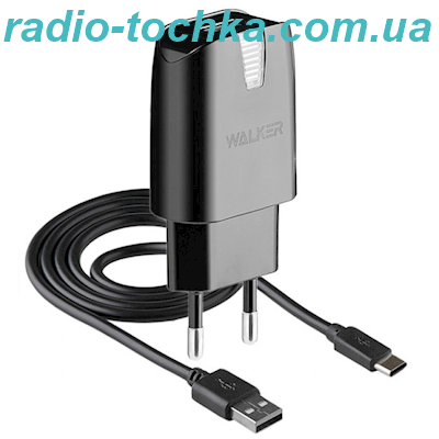 МЗП 2в1 WALKER WH-21 1USB / 2.1A + Data Cable USB to Type-C black