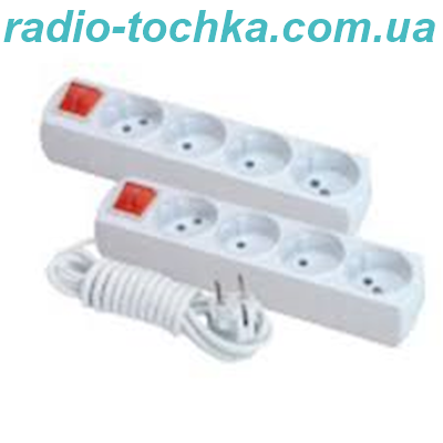 Подовжувач 4-и гнiзда без з/к з вимикачем 15A 220V 5м білий "Світлоприлад"