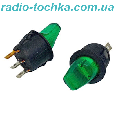 Тумблер круглий зелений ON-OFF 12V